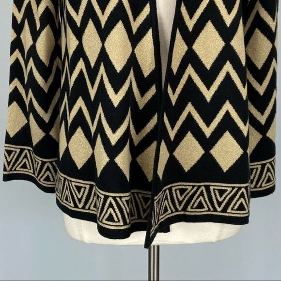 Alfred Dunner Womens Tis the Season Gold Black Cardigan Sweater size Medium - Picture 4 of 12